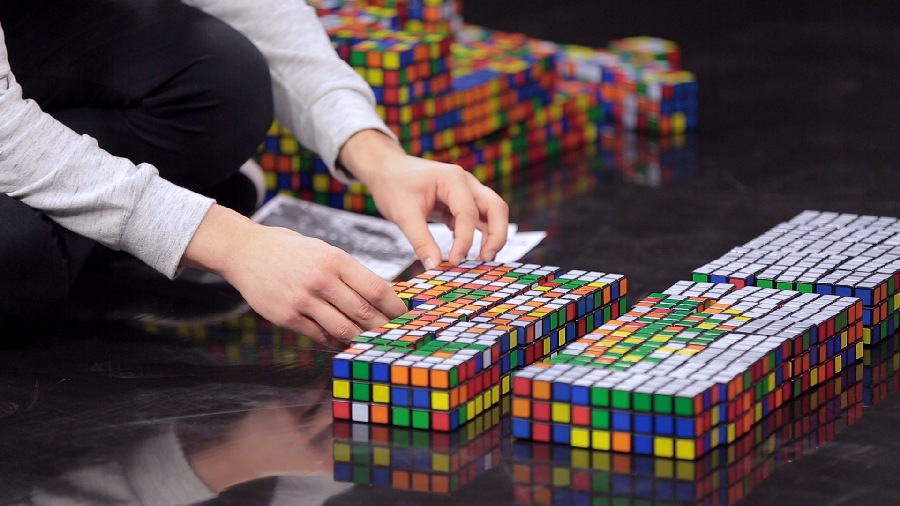 Pixel art picture of Rubik's cubes